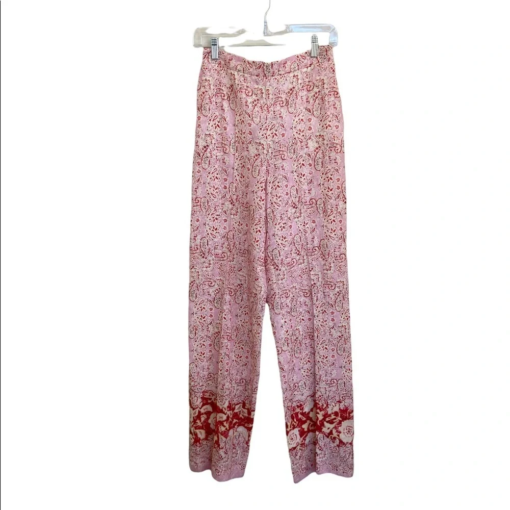 Zara Linen Blend Wide Leg Printed Pants